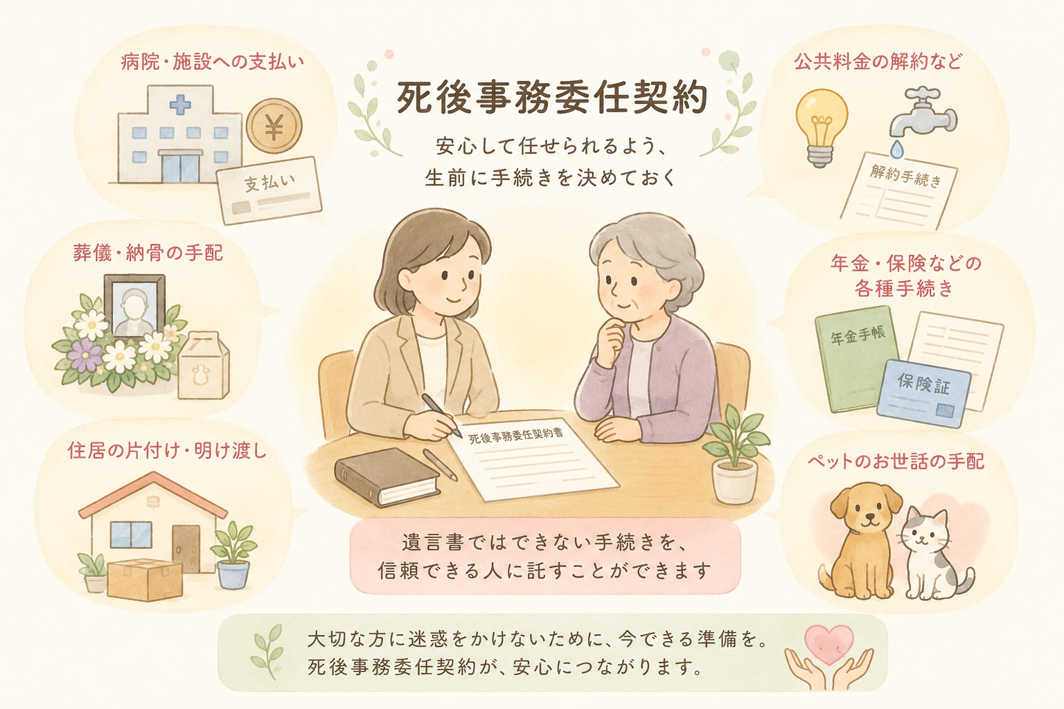死後事務委任契約とは－遺言書だけでは足りない手続きを解説するイメージ画像